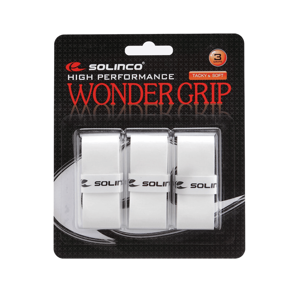 Embalagem 3 overgrips brancos Solinco Wonder Grip