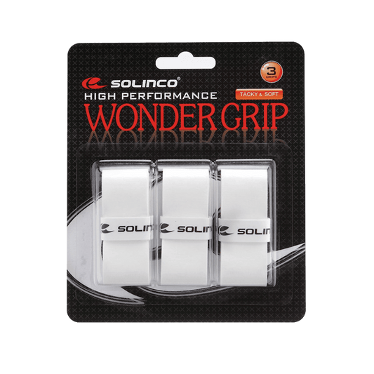 Embalagem 3 overgrips brancos Solinco Wonder Grip