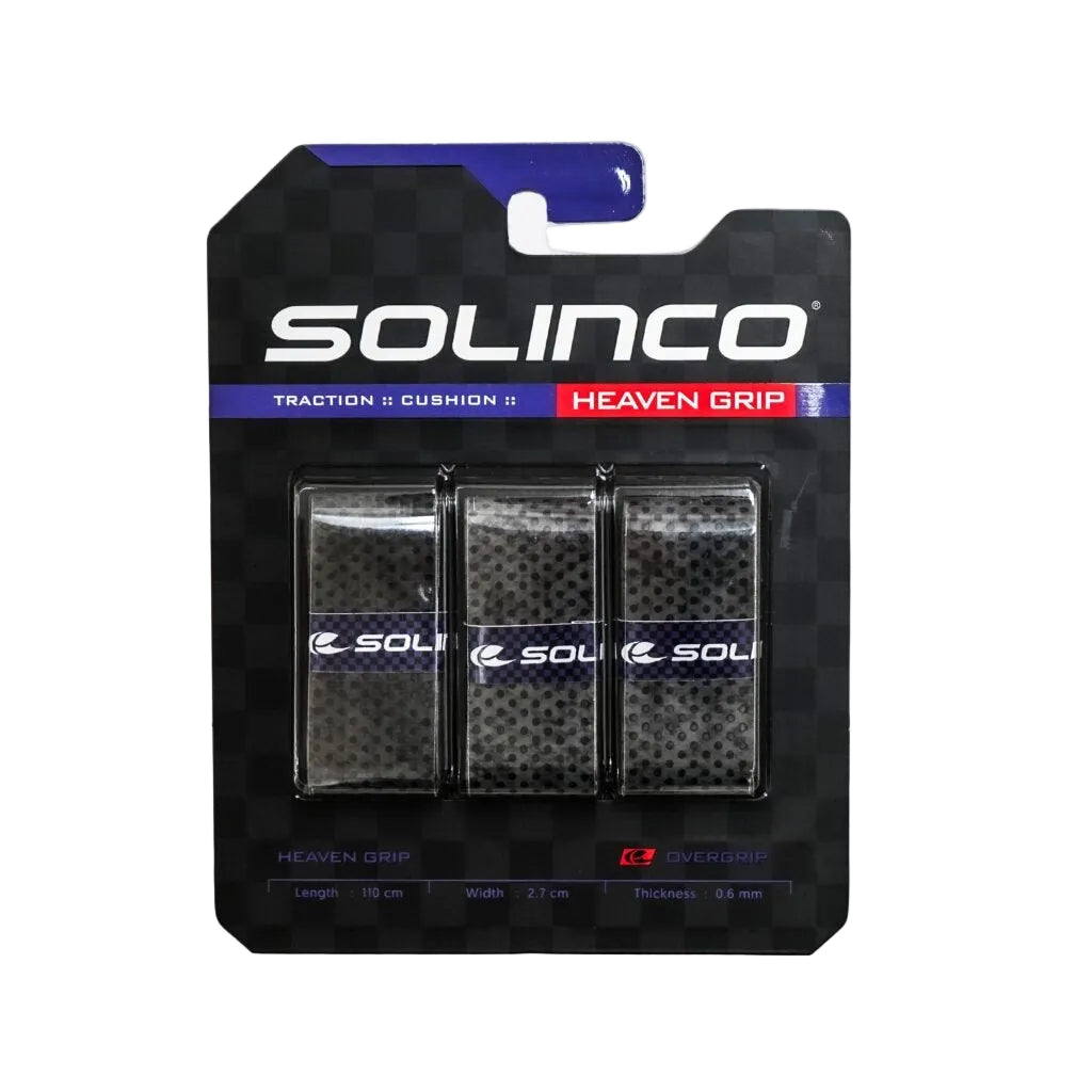 Embalagem de 3 overgrips cinzentos, com absorção de suor. Solinco Heaven Grip